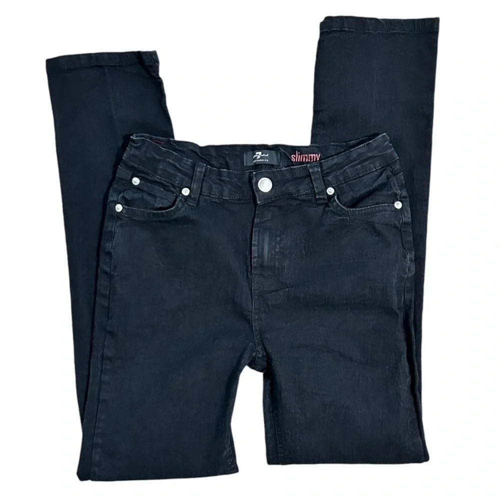 7 For All Man Kind Girls Jeans‎ Size 14 Slimmy Black Denim Adjustable Waist